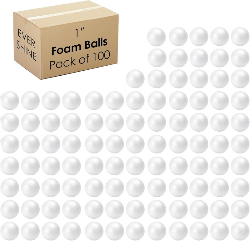EVER SHINE 100 Pack 1 Inch Craft Foam Ball - White Smooth Craft Foam Polystyrene Balls for DIY Craft and Art School Project - Image 1